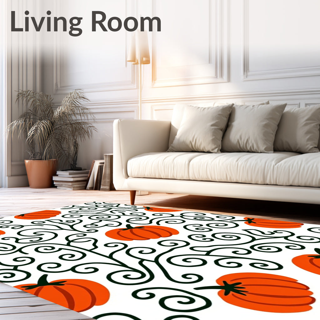 Charming Orange Pumpkin Vine Swirl Rug