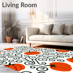 Charming Orange Pumpkin Vine Swirl Rug
