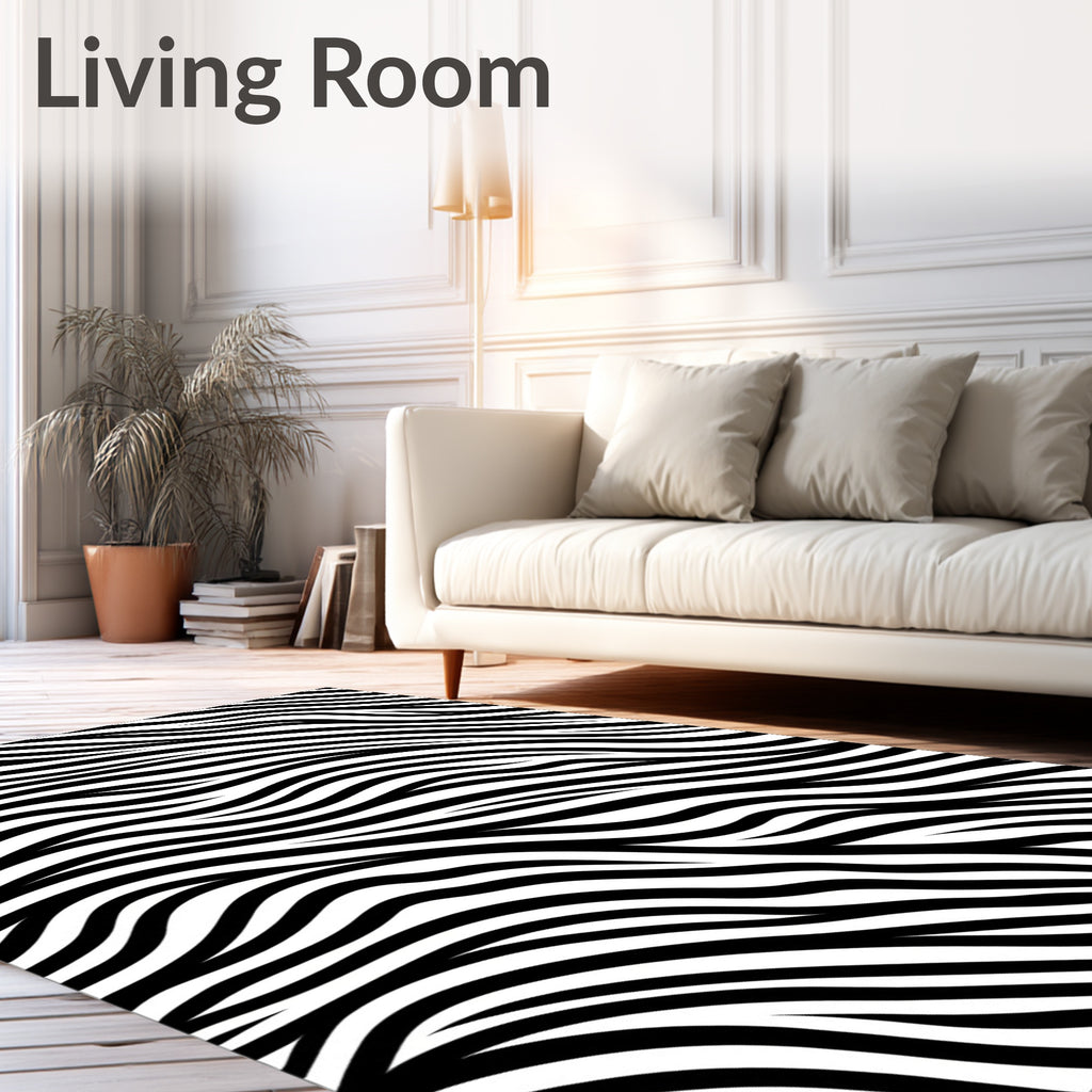 Black White Wavy Stripe Texture Rug