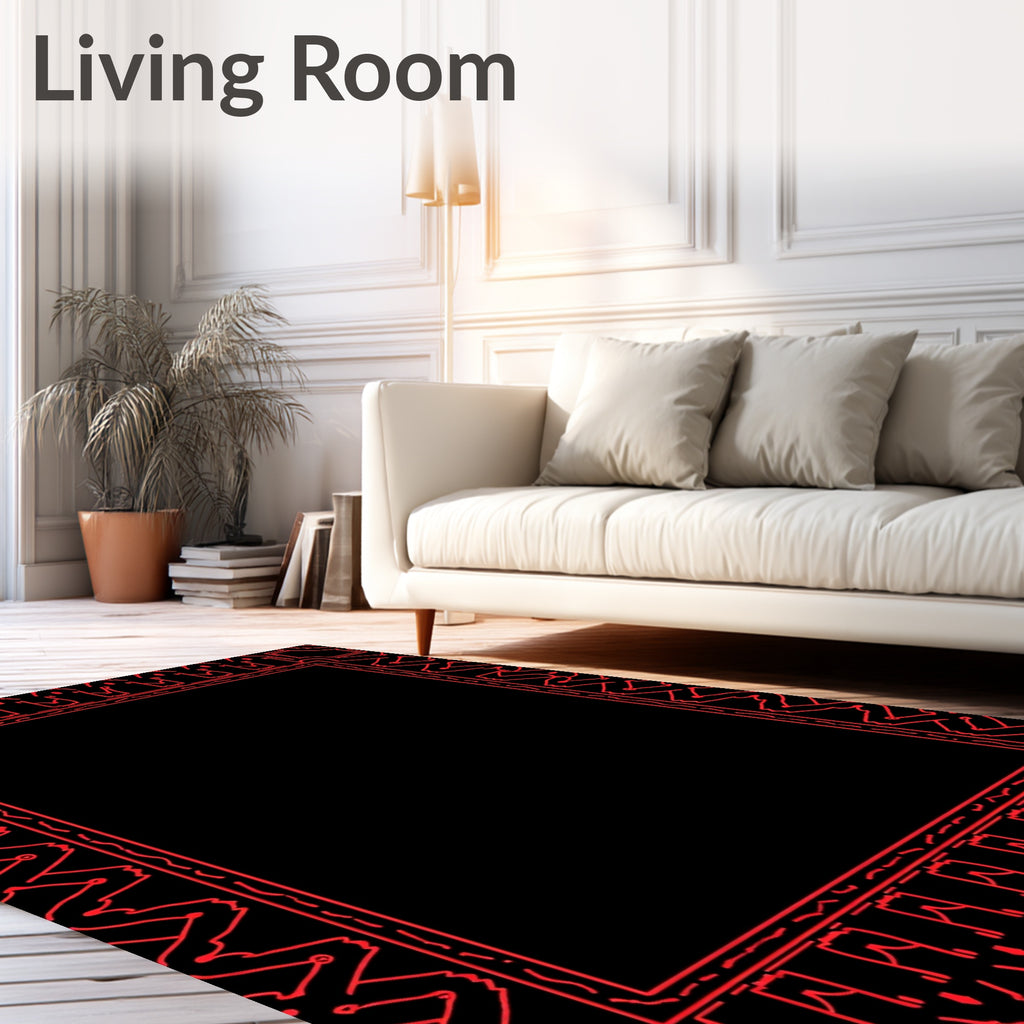 Bold Crimson Geometric Outline Rug