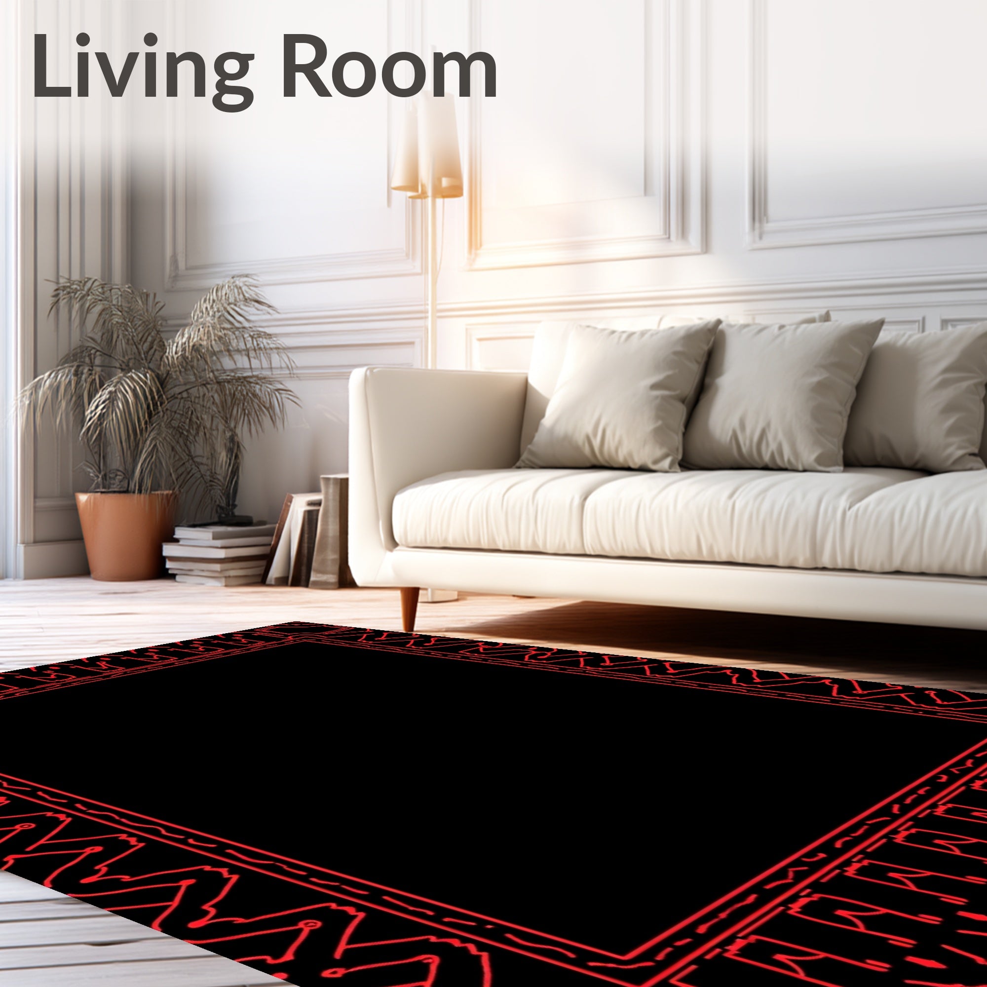 Bold Crimson Geometric Outline Rug