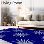 White Palm Tree Silhouette Navy Blue Rug