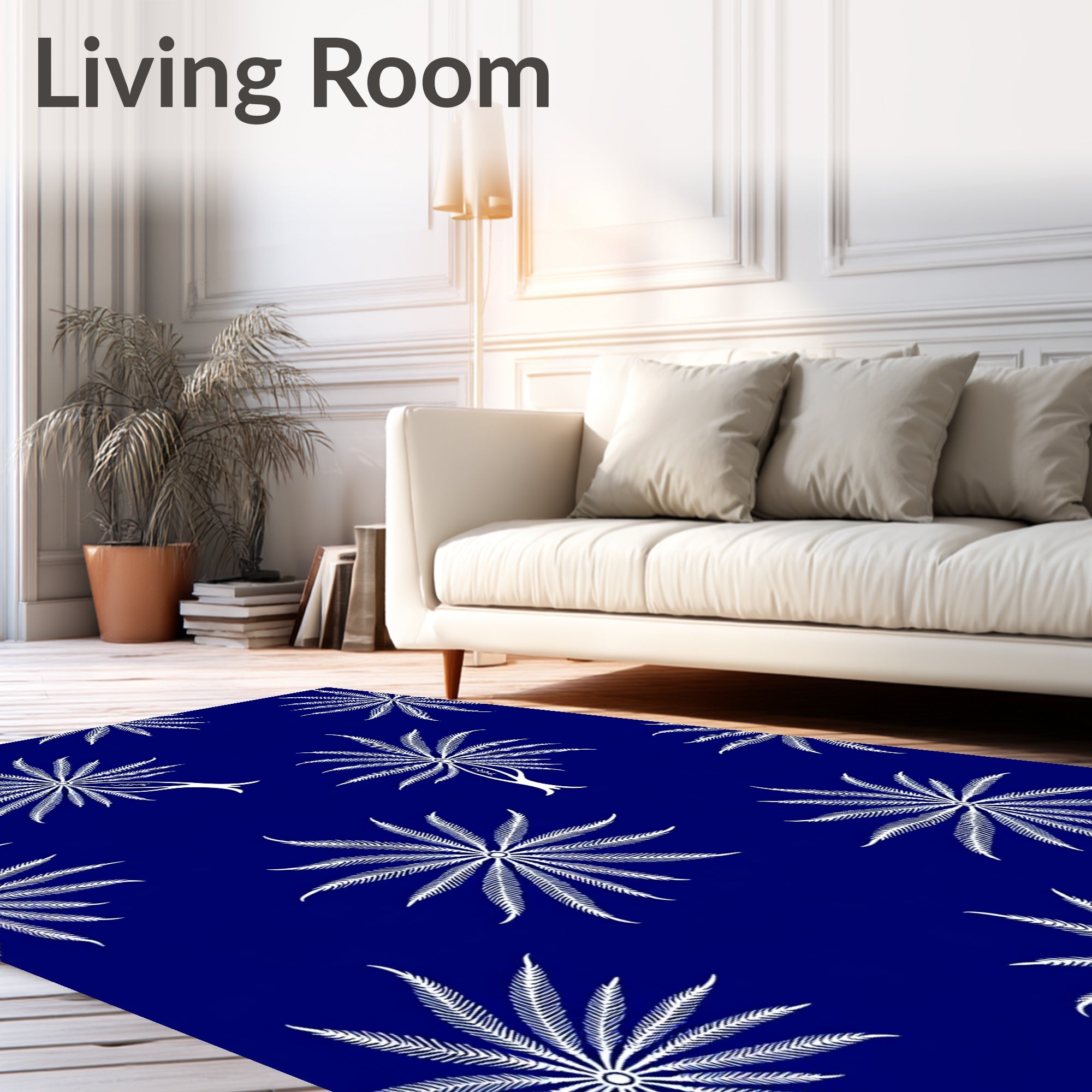 White Palm Tree Silhouette Navy Blue Rug