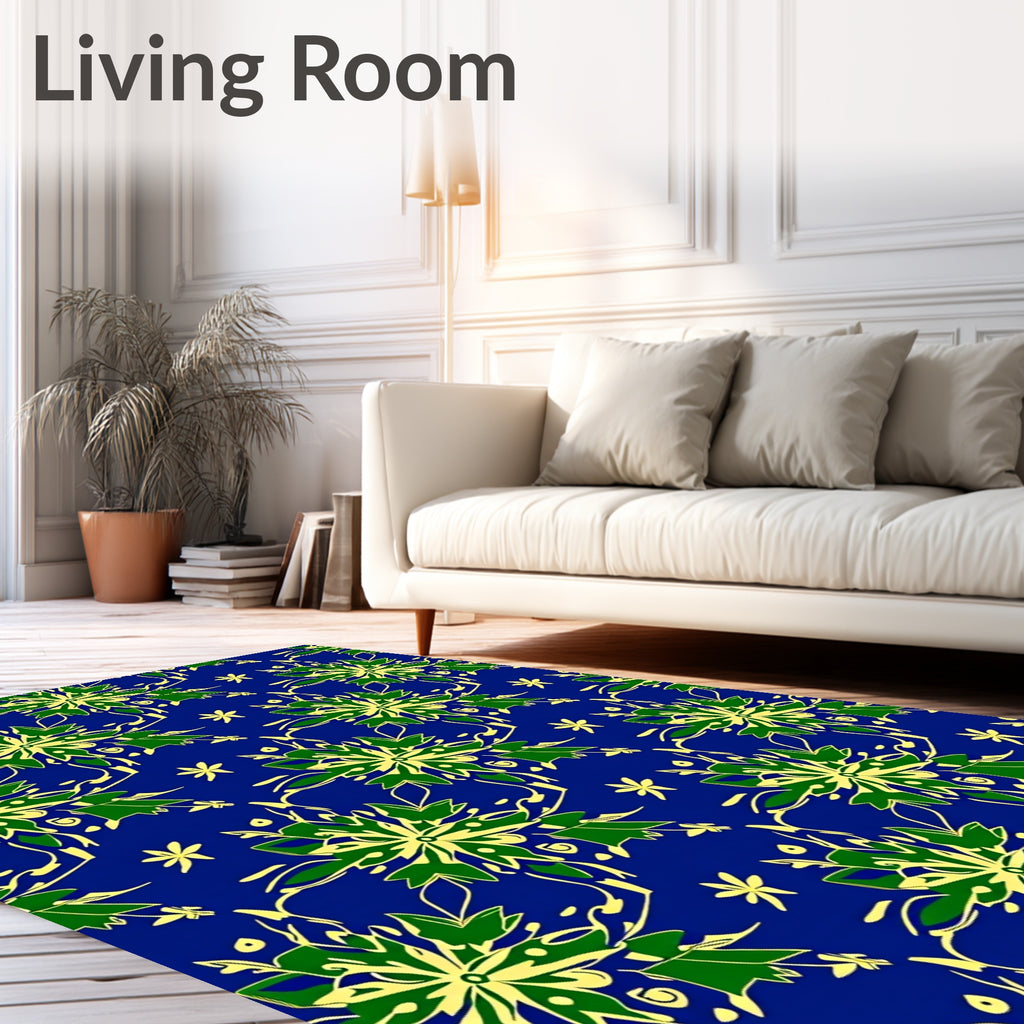 Green Yellow Floral Starburst Swirl Rug