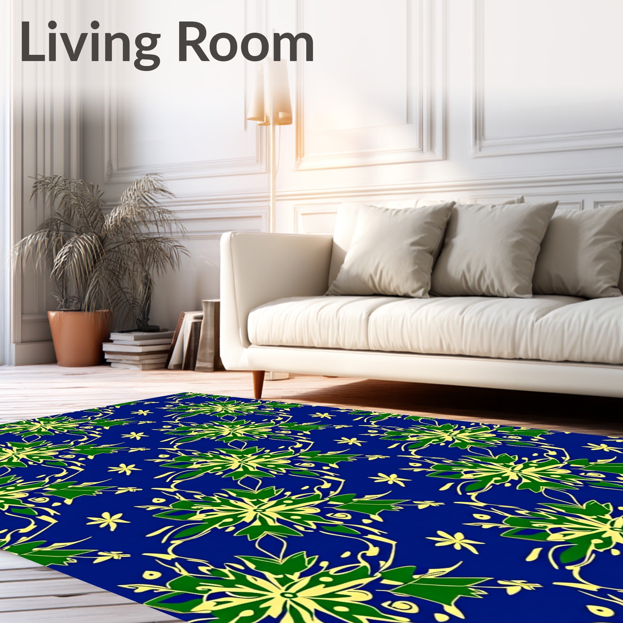 Green Yellow Floral Starburst Swirl Rug