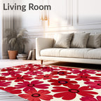 Retro Red Floral Bloom Rug