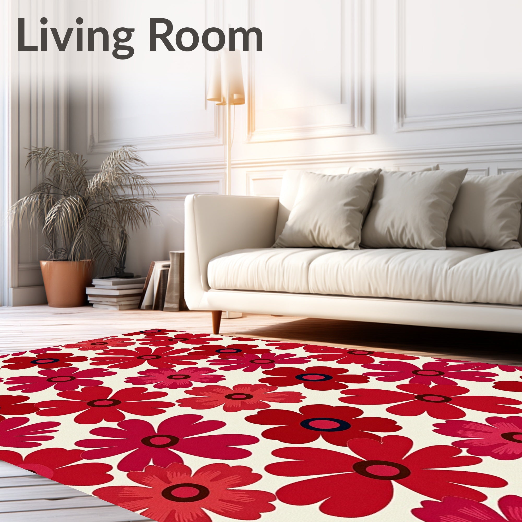 Retro Red Floral Bloom Rug