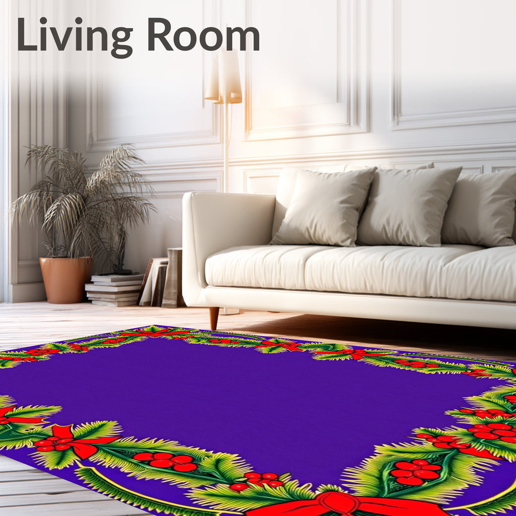 Festive Holly Berry Red Bow Border Rug