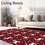 Cream Reindeer Snowflakes Burgundy Rug