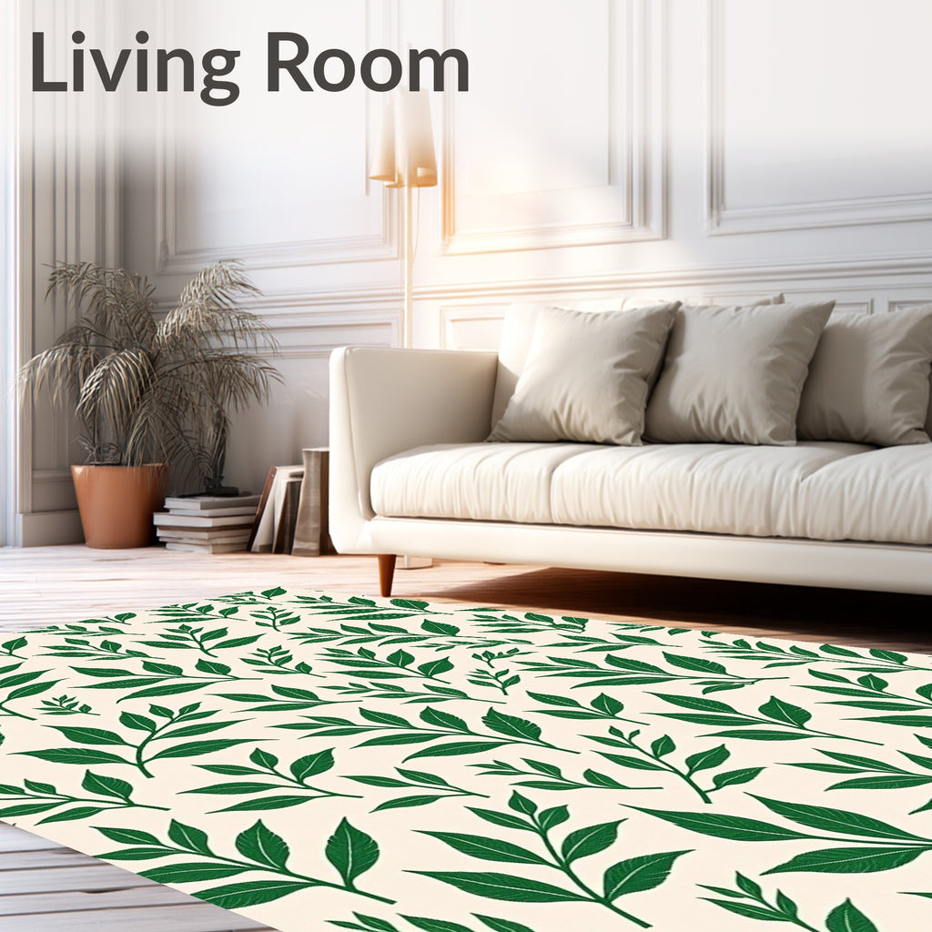 Deep Green Leafy Branches Pattern Rug