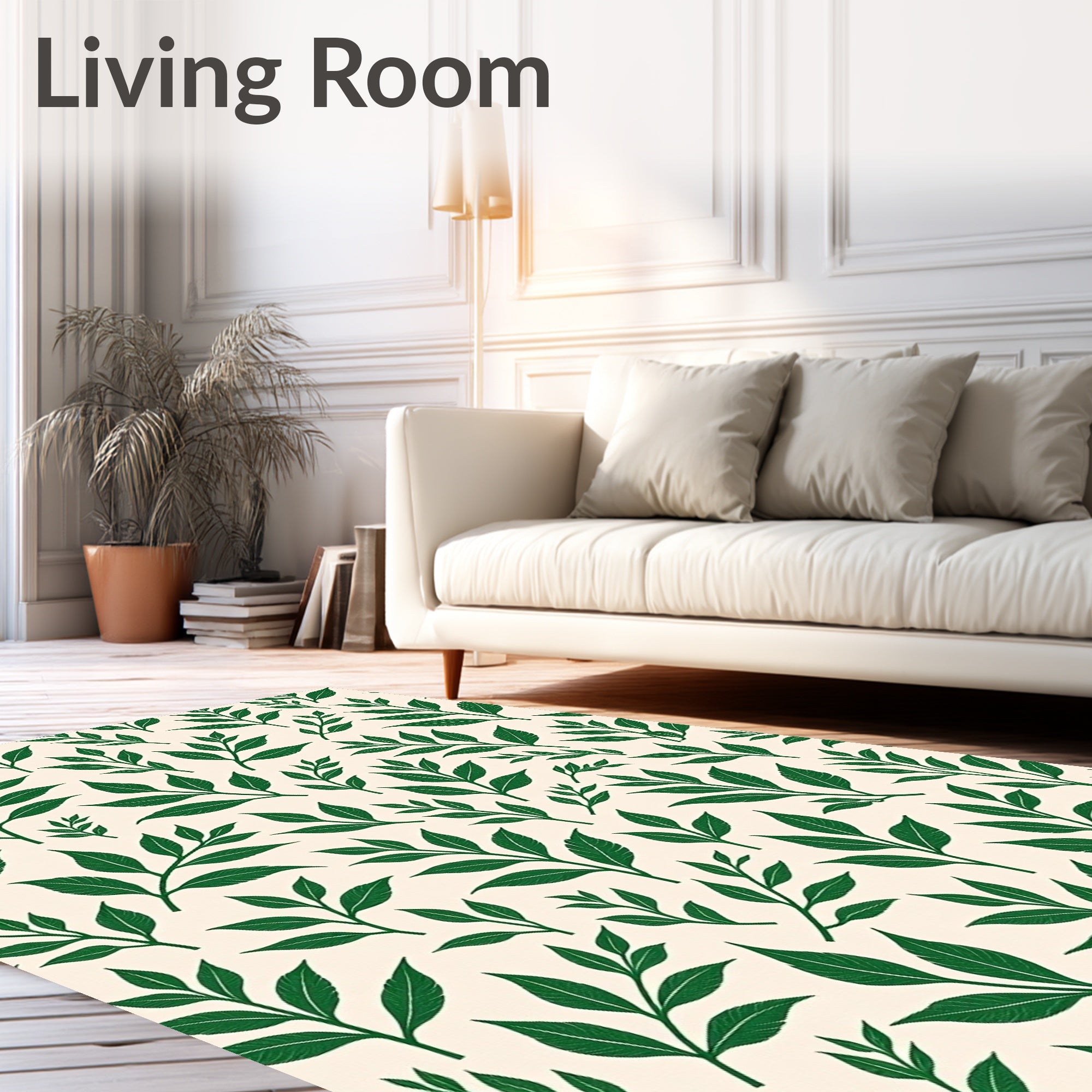 Deep Green Leafy Branches Pattern Rug