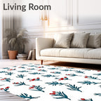 Teal Leaf Red Berry Botanical Rug