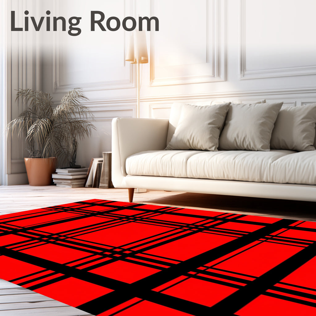 Bold Red Tartan Check Rug