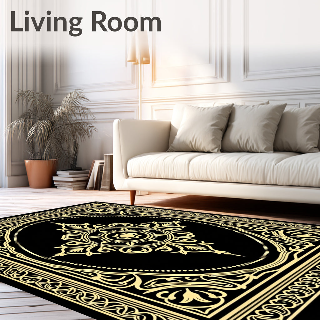 Golden Floral Border Medallion Rug