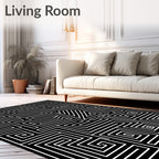 Monochromatic Black White Maze Lines Rug
