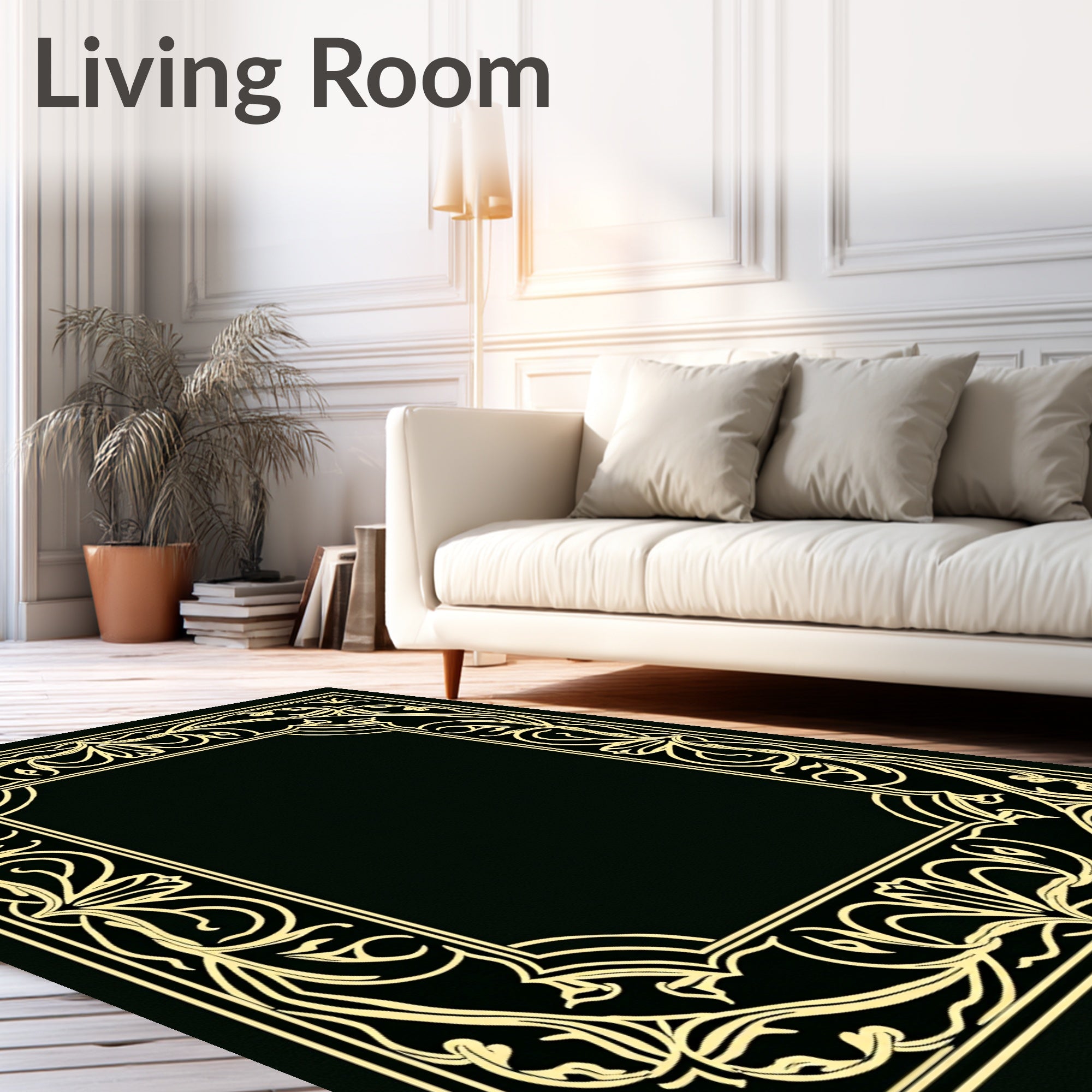 Art Nouveau Gold Floral Border Design Rug