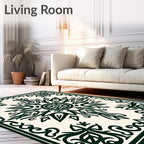 Dark Green Floral Medallion Scroll Rug