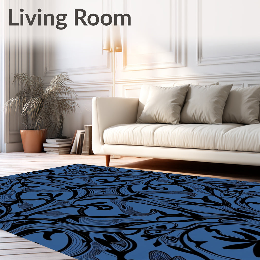 Art Nouveau Blue Floral Symmetry Rug
