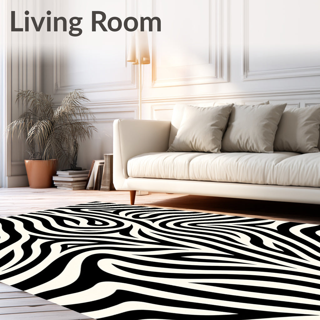 Bold Black White Abstract Swirl Rug