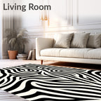 Bold Black White Abstract Swirl Rug