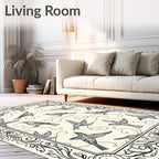 Vintage Black Bird Scroll Frame Rug