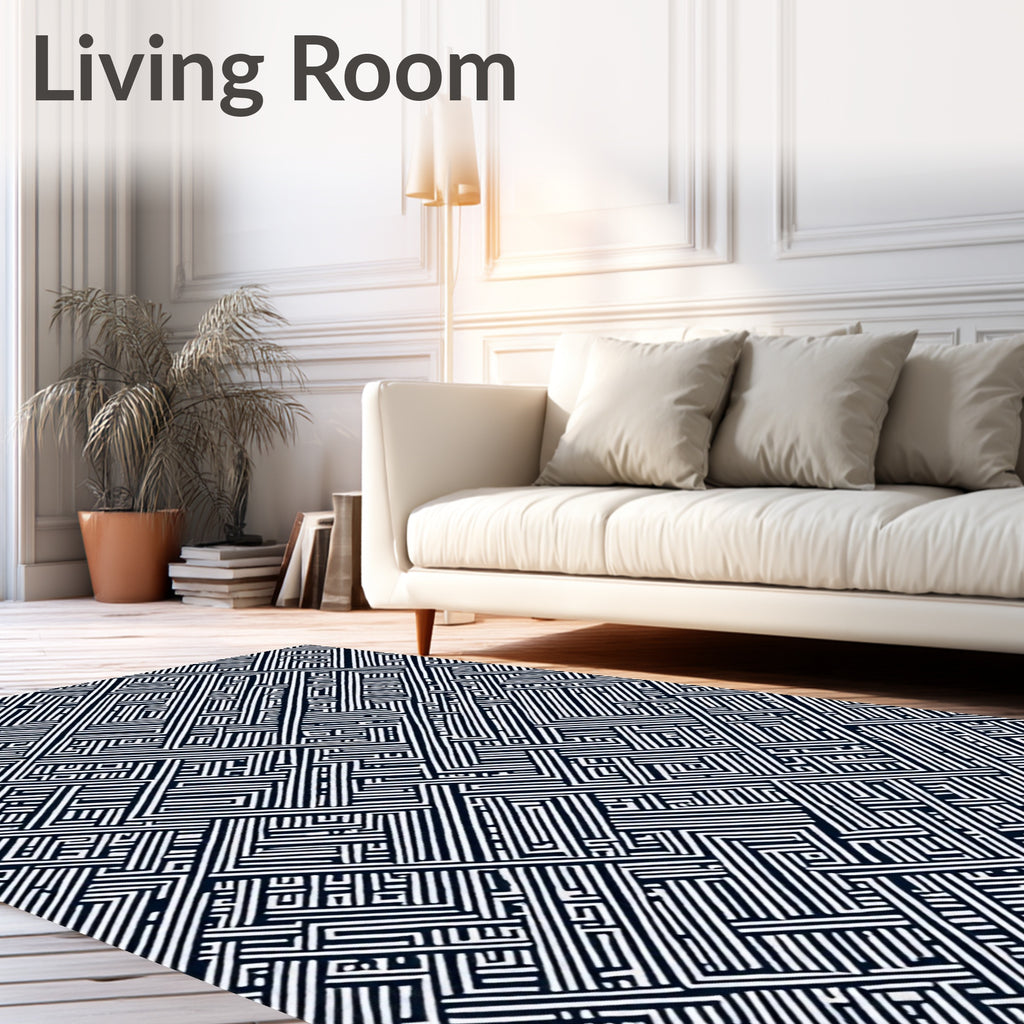 Monochrome Maze Line Art Rug