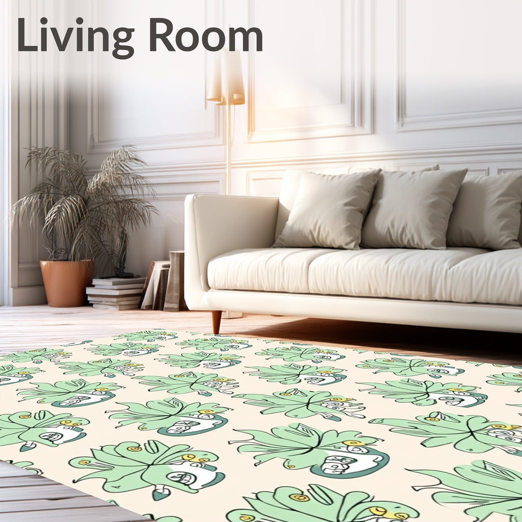 Whimsical Green Succulent Faces Rug