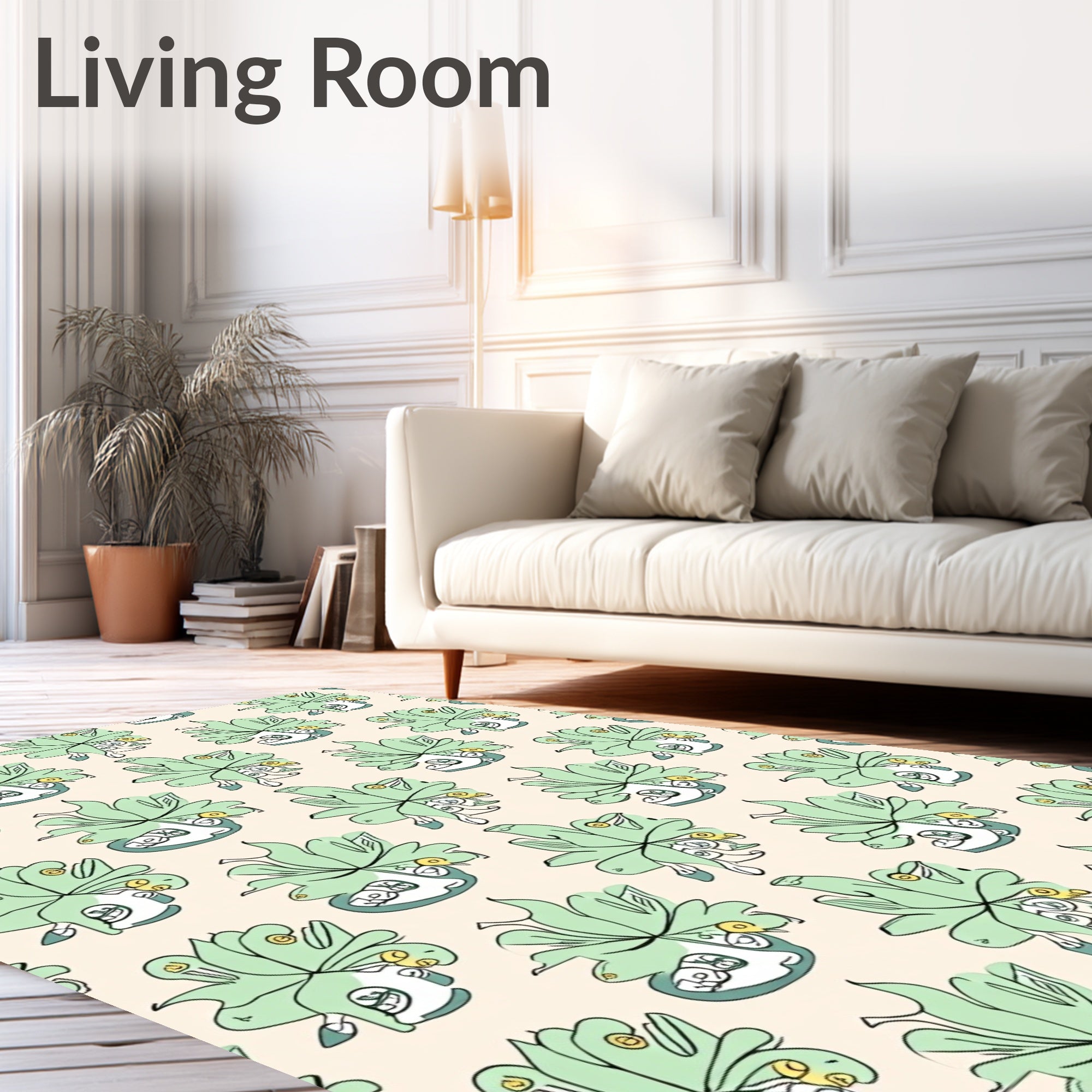 Whimsical Green Succulent Faces Rug