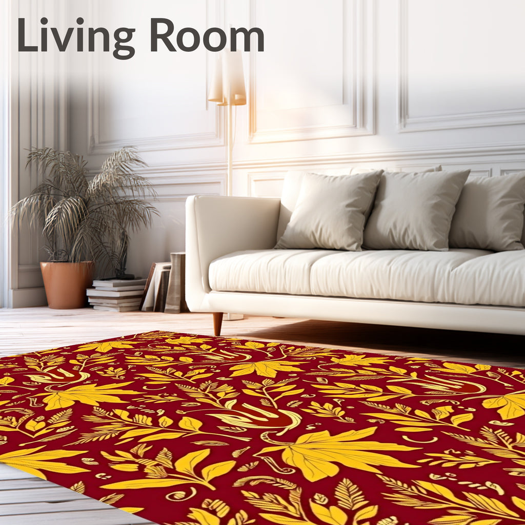 Crimson Gold Botanical Foliage Rug