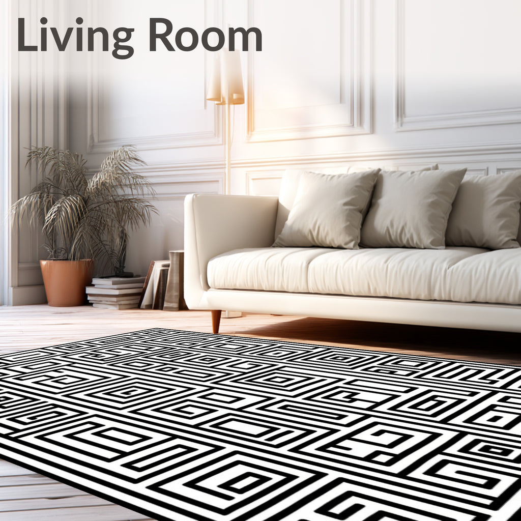 Monochrome Abstract Geometric Maze Rug