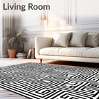 Monochrome Abstract Geometric Maze Rug
