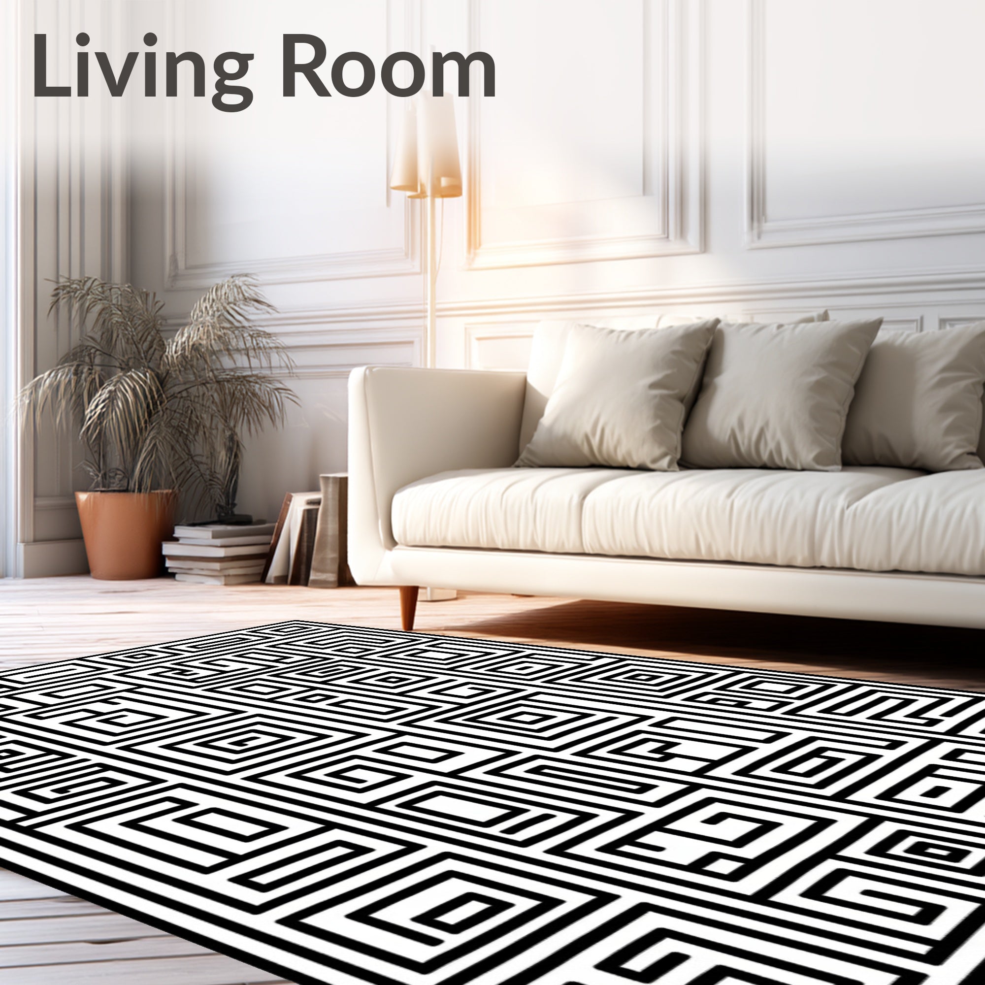 Monochrome Abstract Geometric Maze Rug
