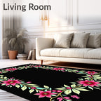 Vibrant Pink Floral Vine Border Rug