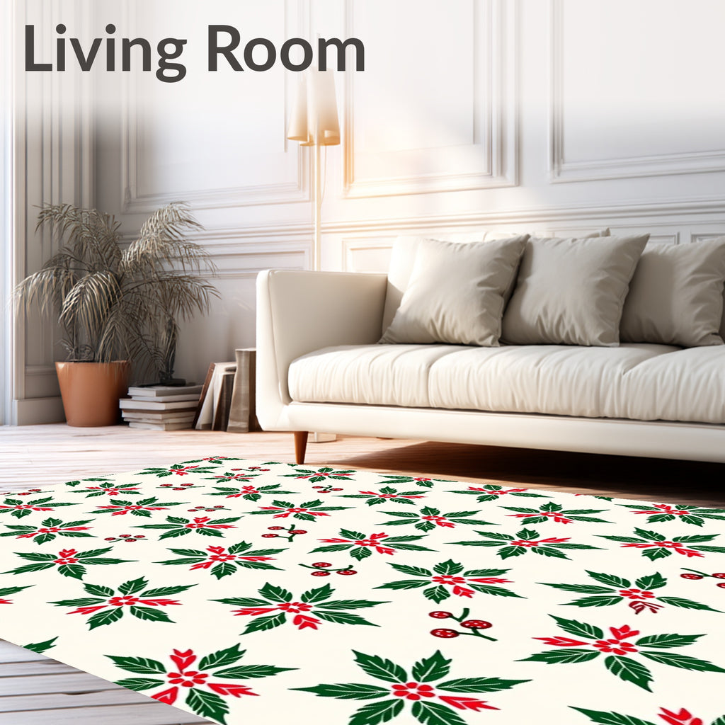 Festive Red Green Poinsettia Cluster Rug