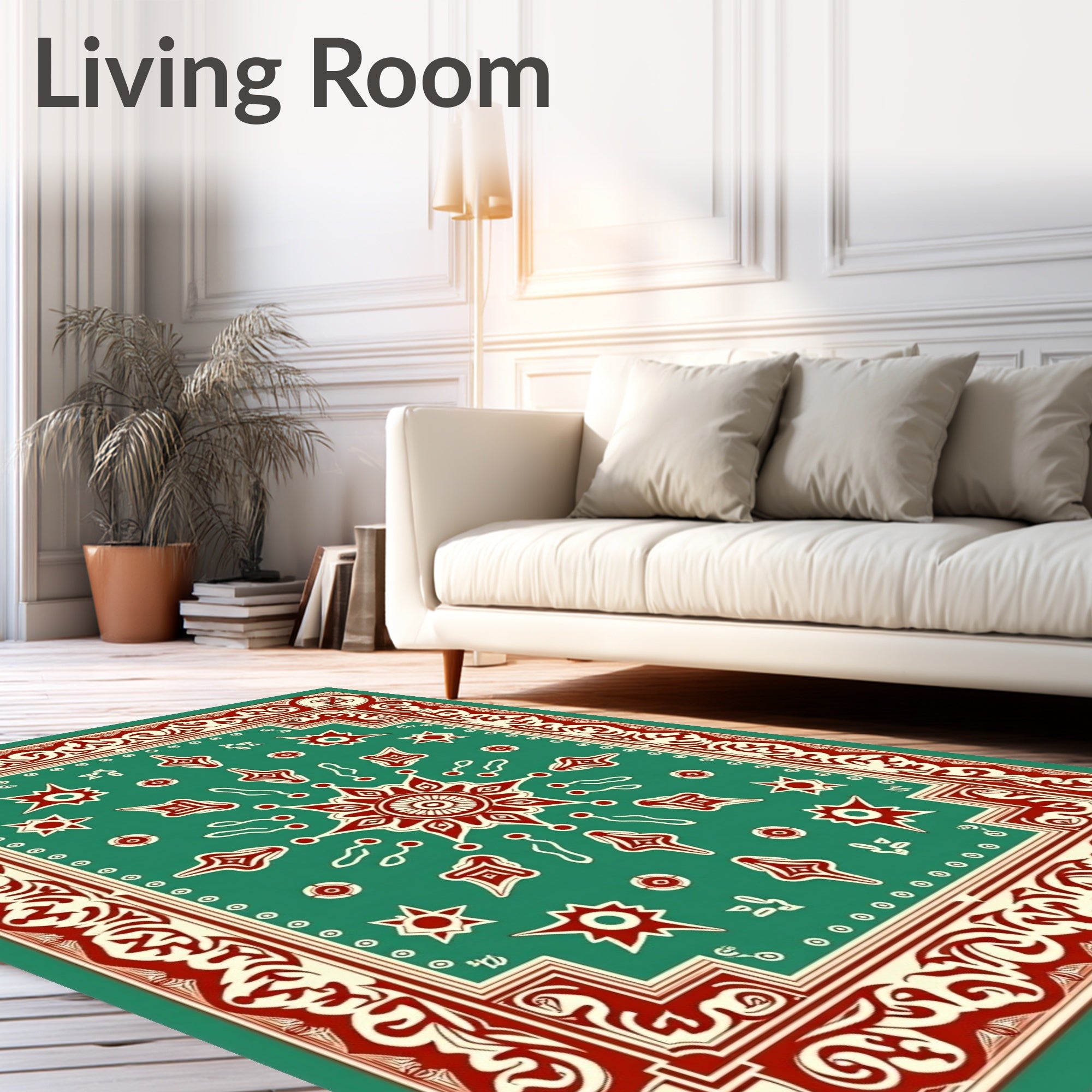 Red White Teal Ornamental Medallion Rug