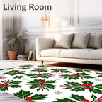 Green Holly Red Berry Snowy Collage Rug