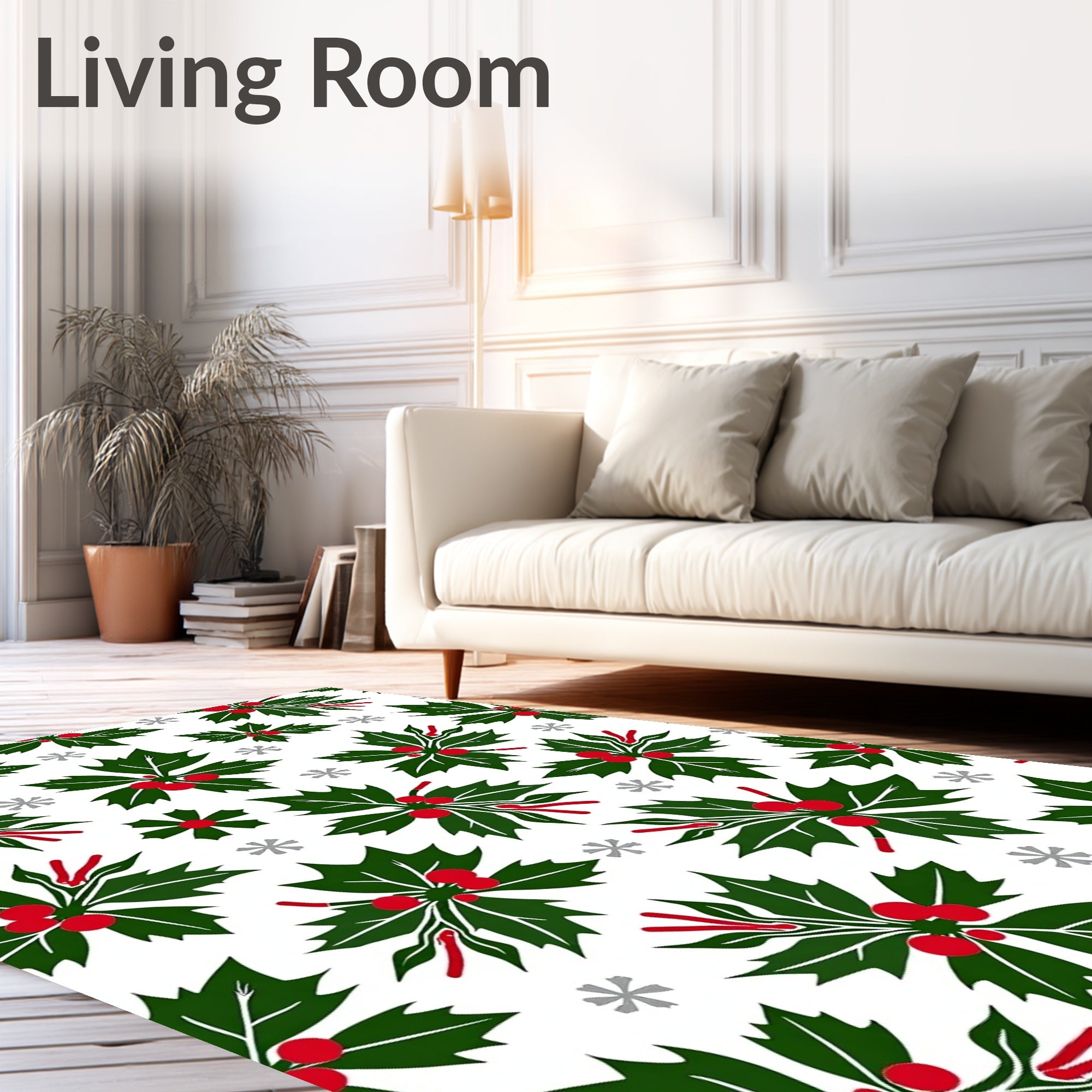Green Holly Red Berry Snowy Collage Rug
