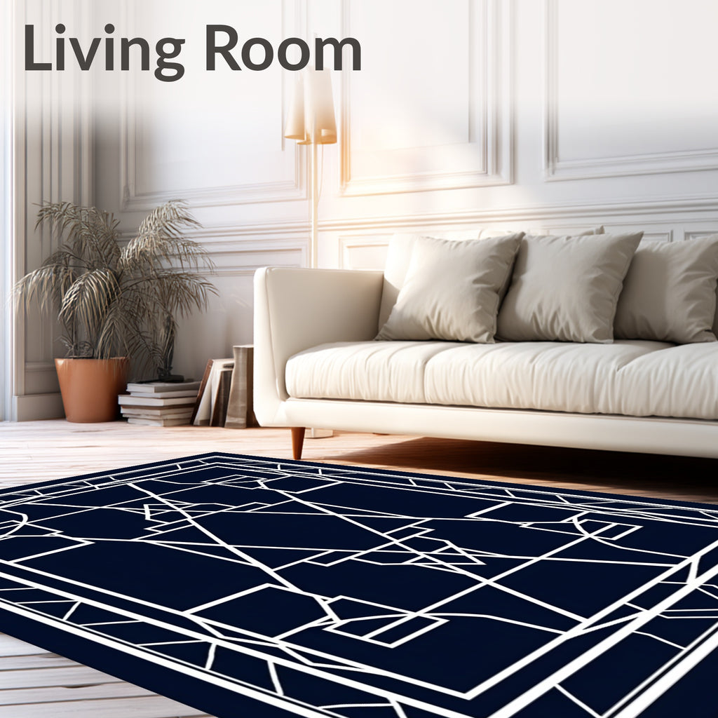 Deep Navy Geometric Architectural Overlay Rug