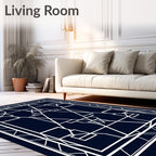 Deep Navy Geometric Architectural Overlay Rug