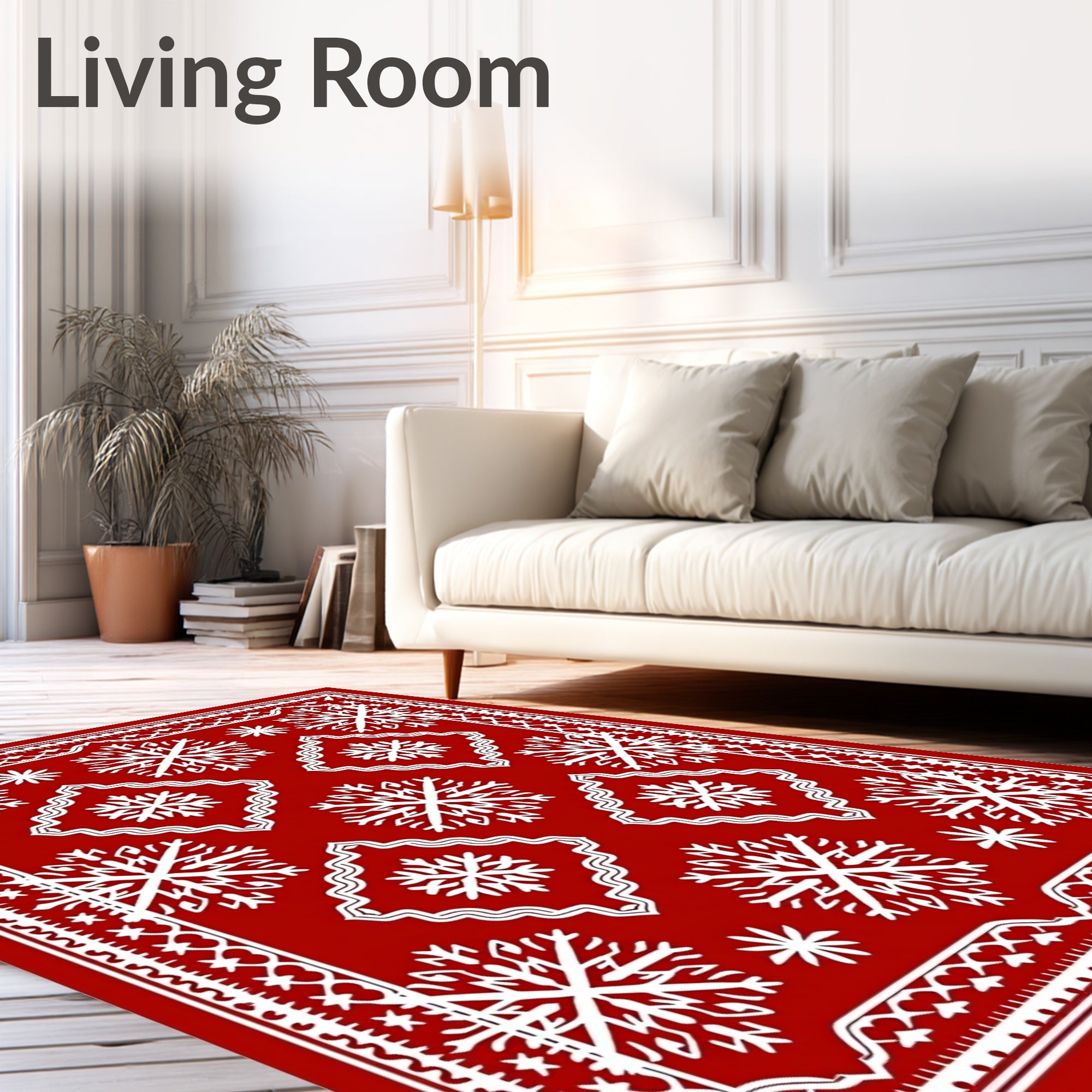 Crimson Red Snowflake Medallion Rug