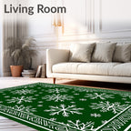 Green White Snowflake Winter Border Rug