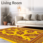 Golden Yellow Paisley Leaf Border Rug