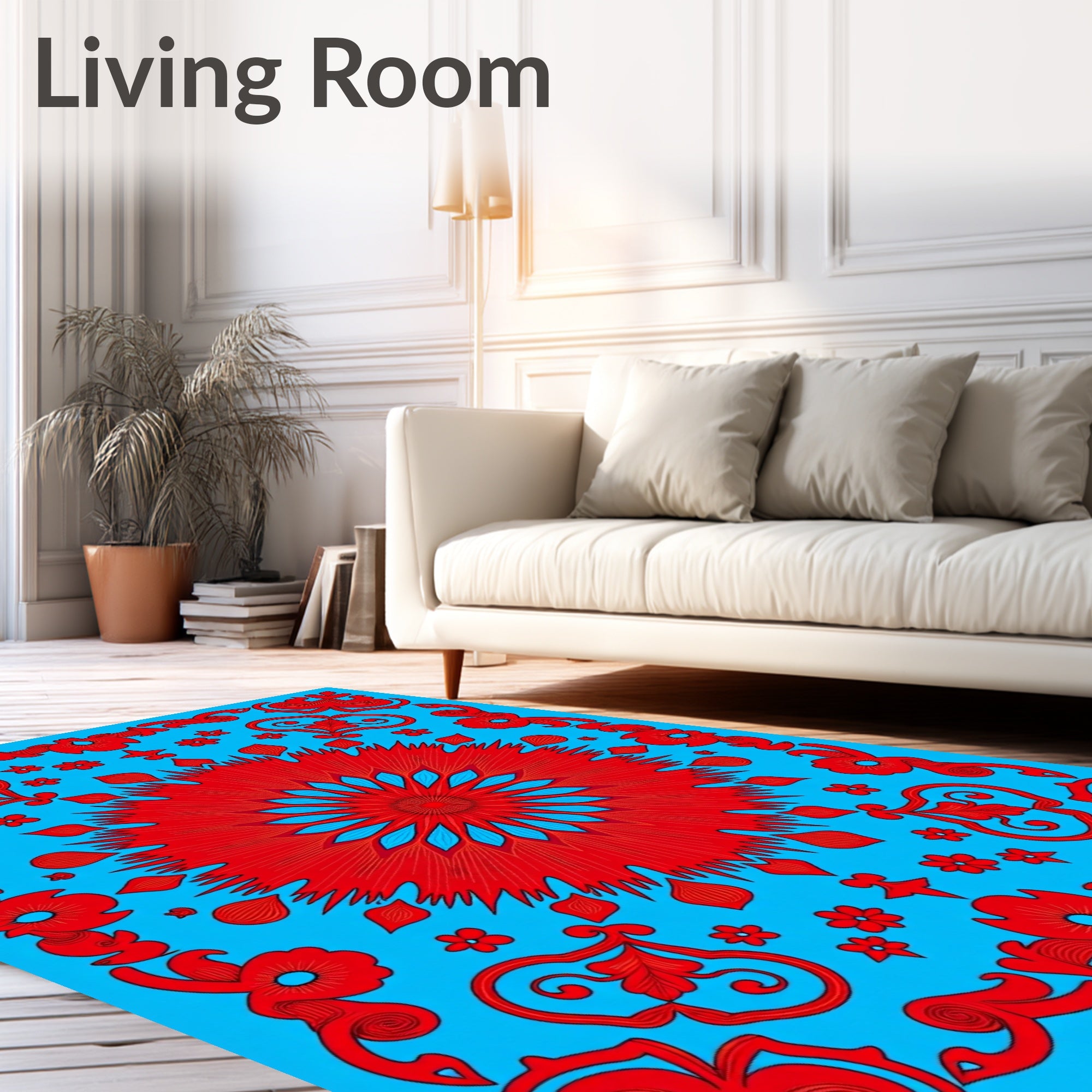 Bold Red Floral Burst Medallion Rug