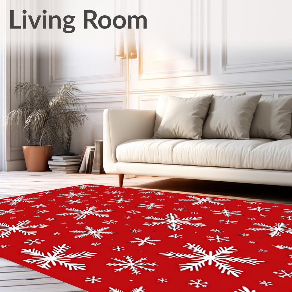 White Snowflake Scatter Red Field Rug
