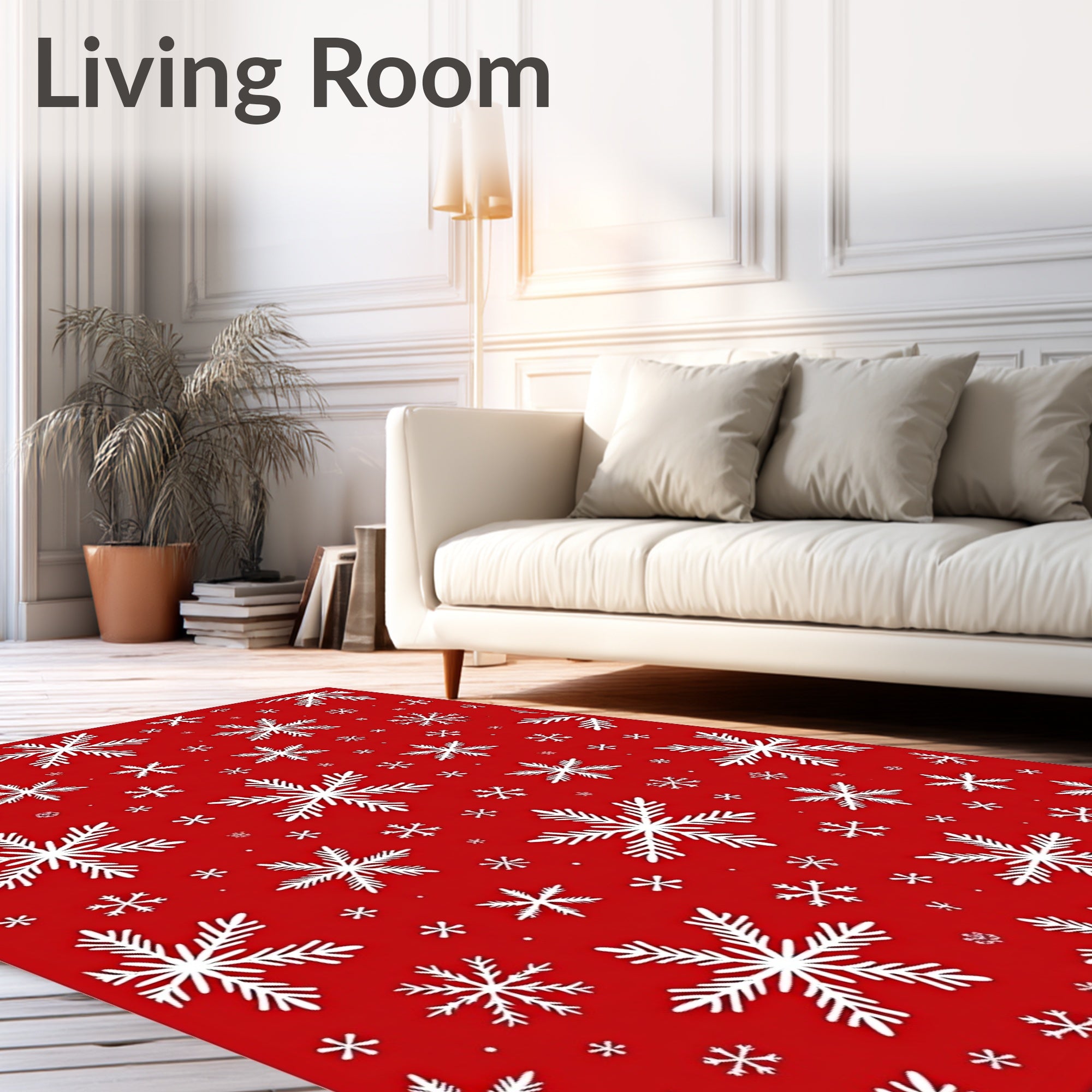 White Snowflake Scatter Red Field Rug