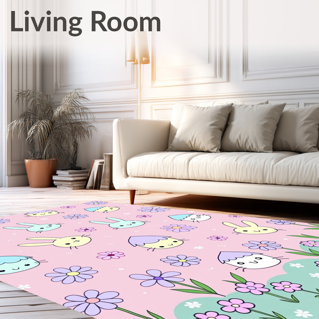 Cute Pastel Bunny and Bloom Rug