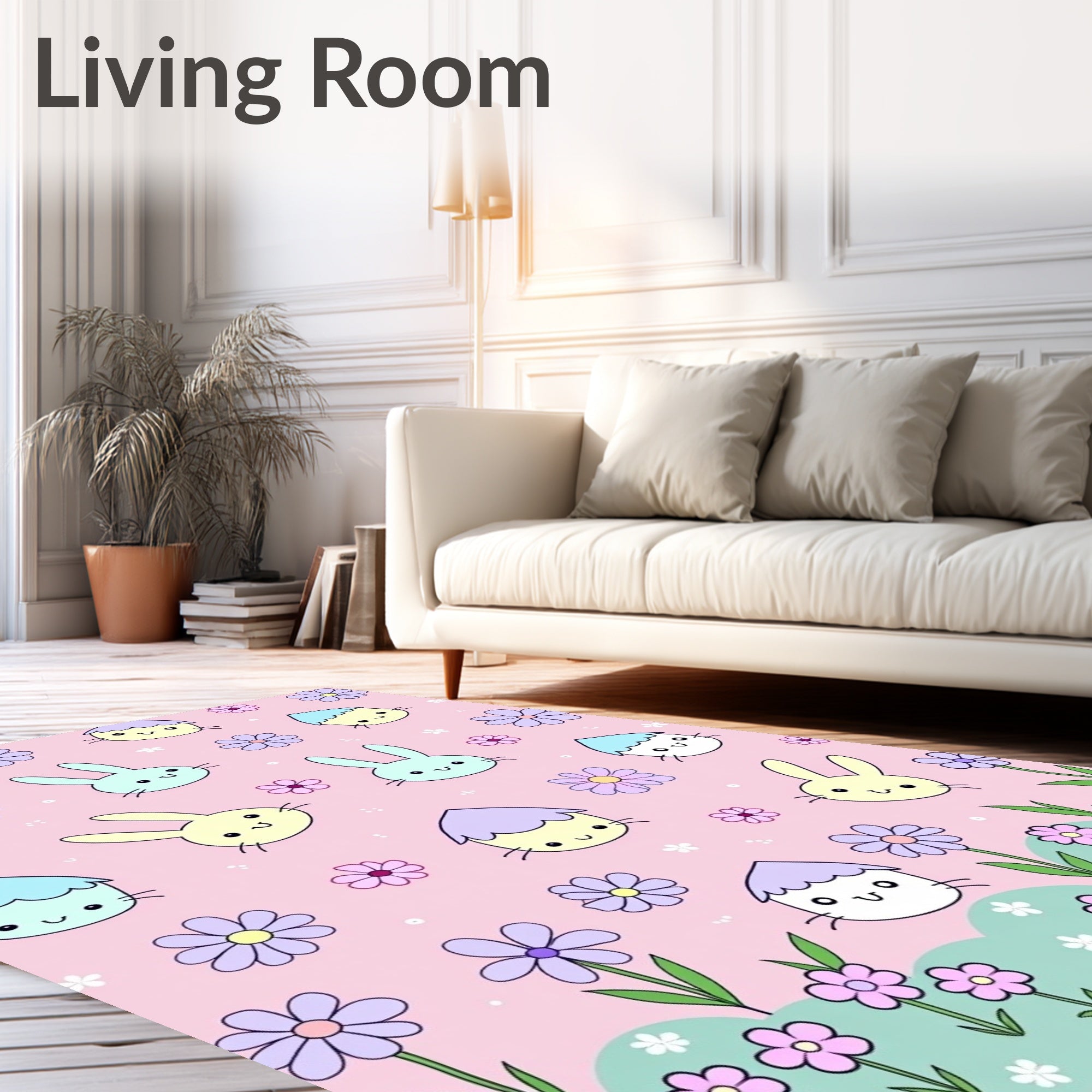 Cute Pastel Bunny and Bloom Rug