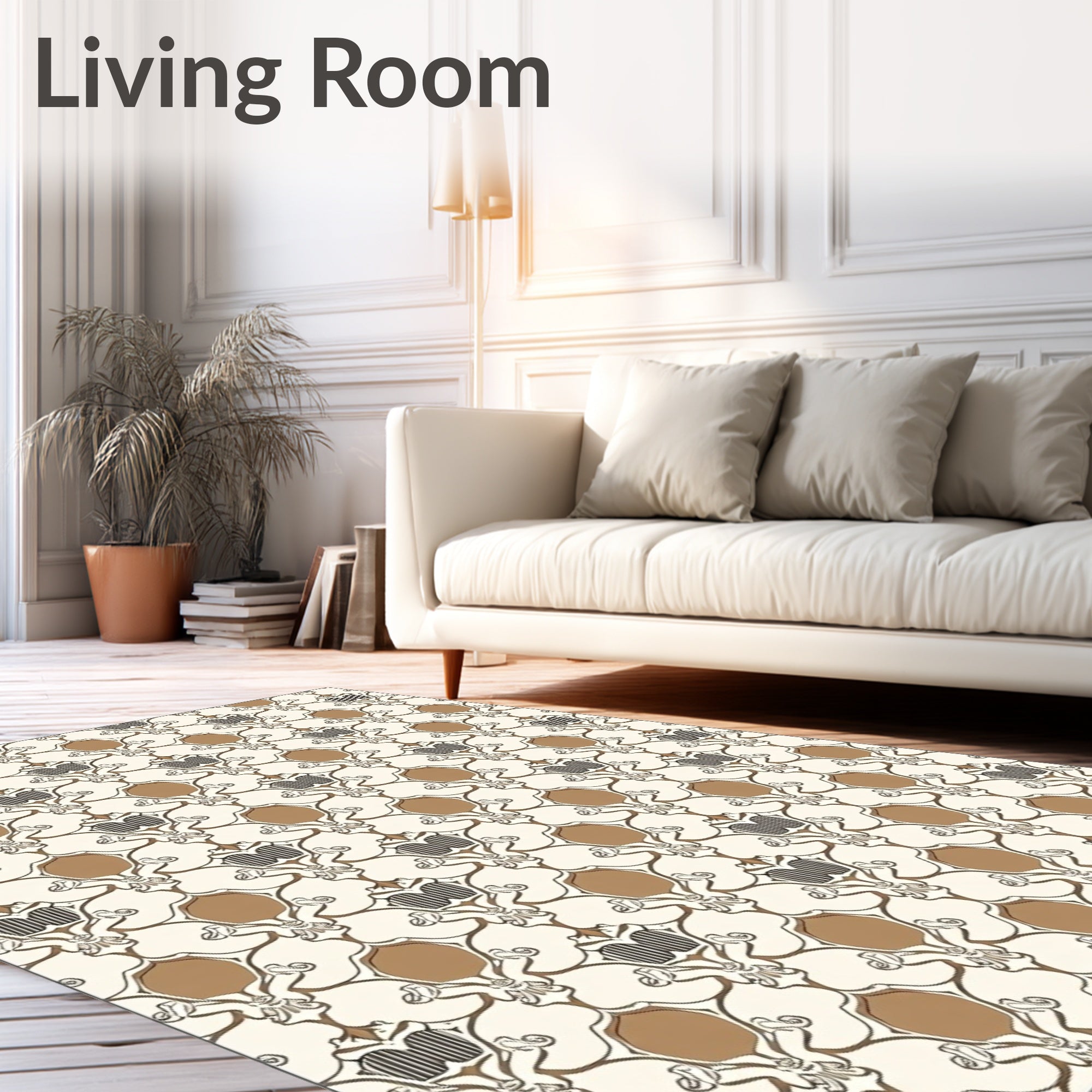 Antique Gold Beige Damask Scroll Rug