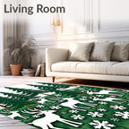 Woodland Snowy Deer Forest Scene Rug