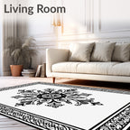 Monochromatic Black Inlaid Floral Medallion Rug